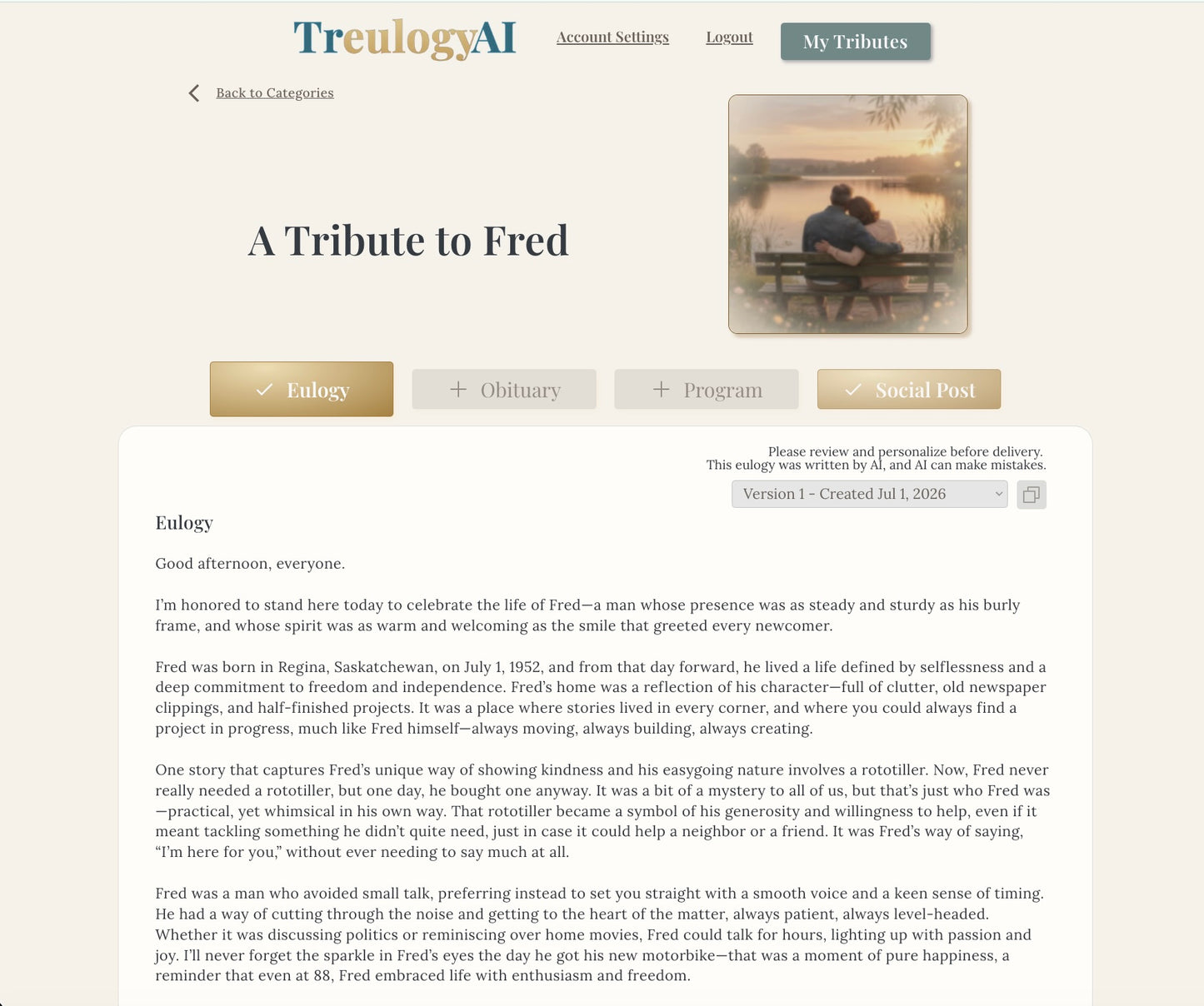 TreulogyAI — Eulogy, Obituary, Program & Memorial Writing
